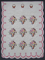 Pastel Baskets of Blooms Applique Amish Quilt 102x113